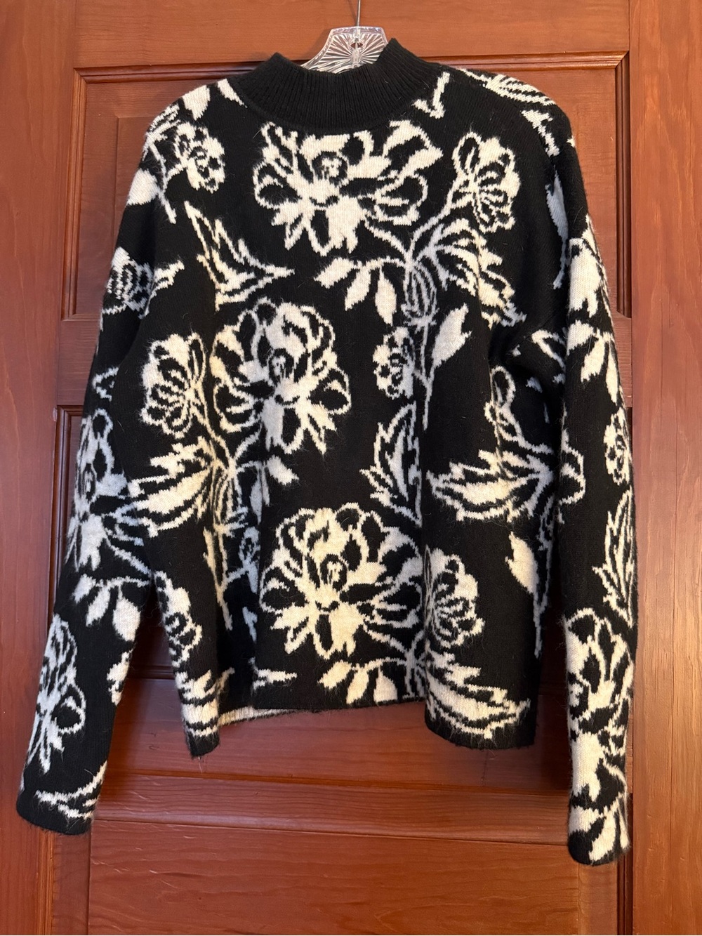 Express Black & White Floral Turtleneck Sweater